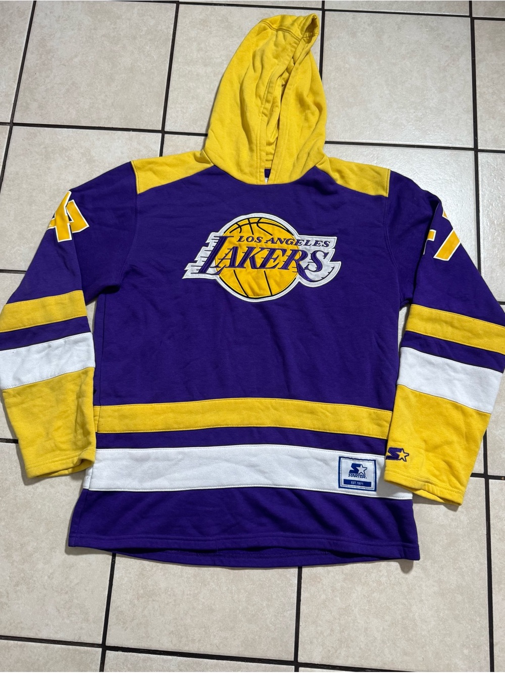 STARTER Los Angeles Lakers Purple and Yellow Hooded Pullover